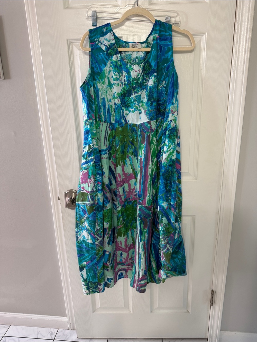 Orientique Naturally Australian Organic Cotton Blue abstract  Bubble Dress L